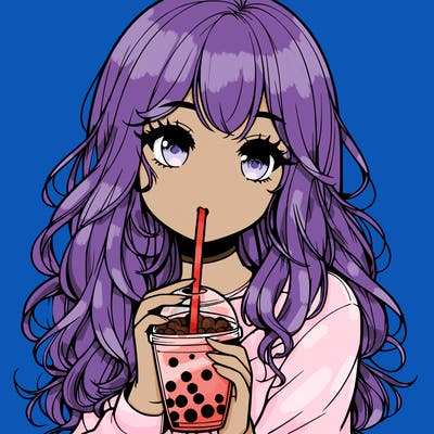 realistic girl drink a boba