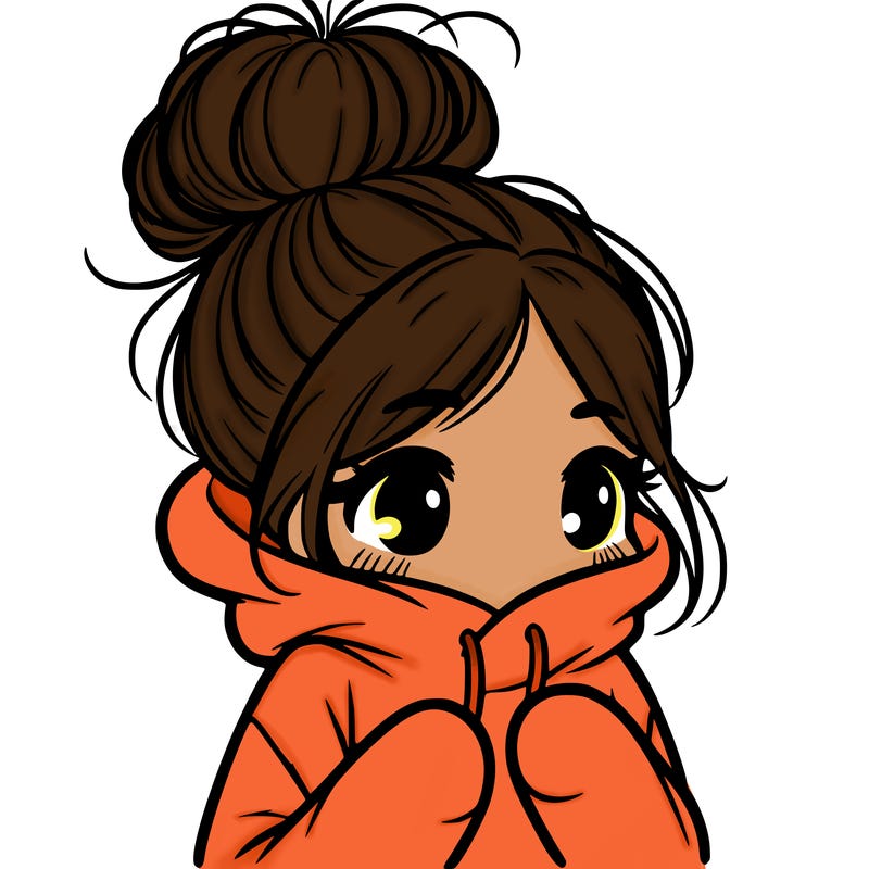 shy girl in big hoodie with messy bun