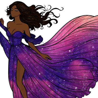 realistic woman in dress flowing the the wind