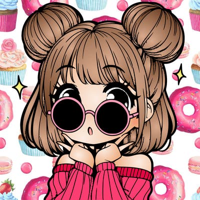 manga girl with hairbuns and sun shape sunglasses