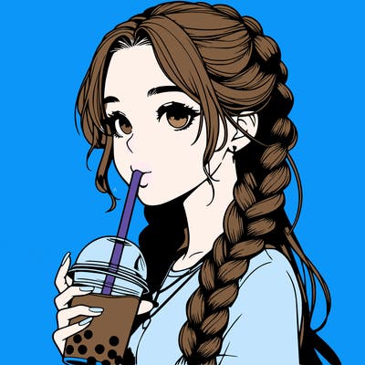 realistic girl with braided hair drinking boba