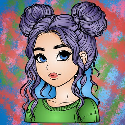 realistic girl with two buns in her hair