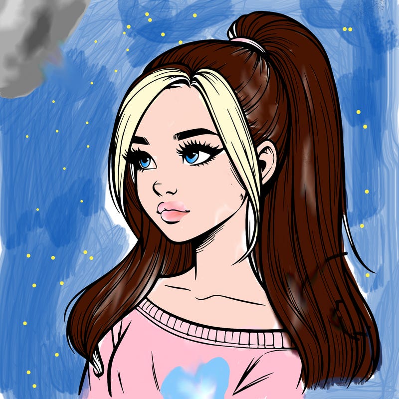 realistic girl with a high ponytail