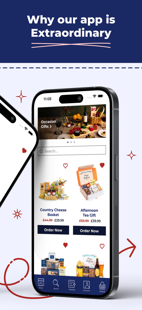 Prestige Hampers - Prestige Hampers mobile app interface featuring gourmet gift baskets and occasion gifts.