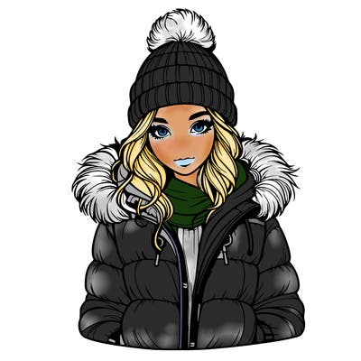 realistic girl with beanie and puff jacket