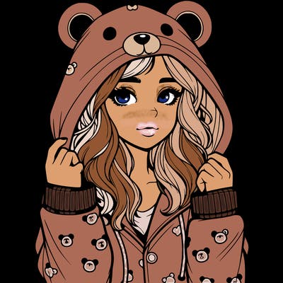 realistic girl in a animal pjs hoodie