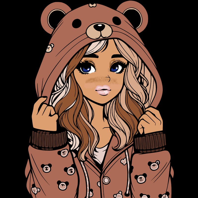 realistic girl in a animal pjs hoodie