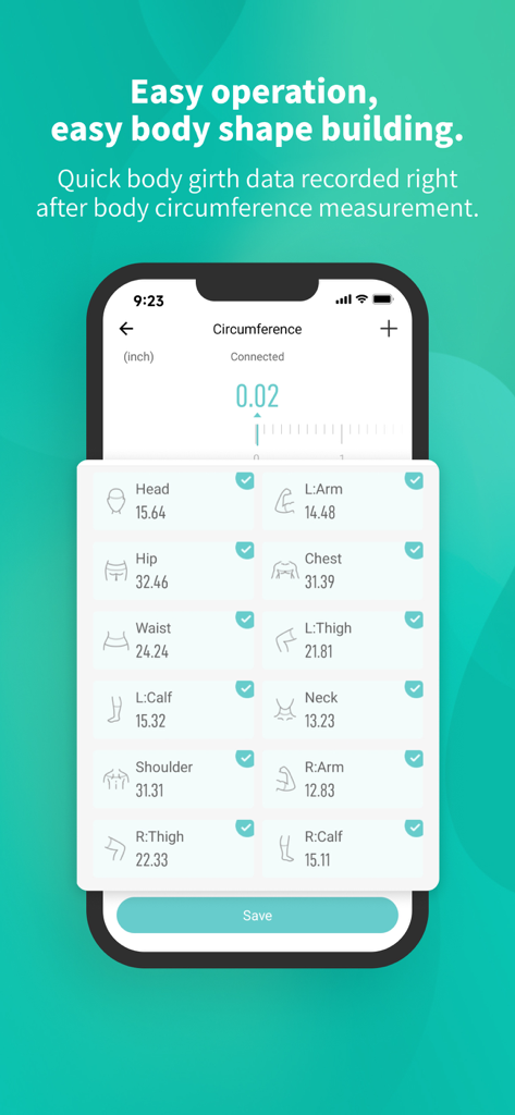 Fitdays app interface for recording and tracking body circumference measurements