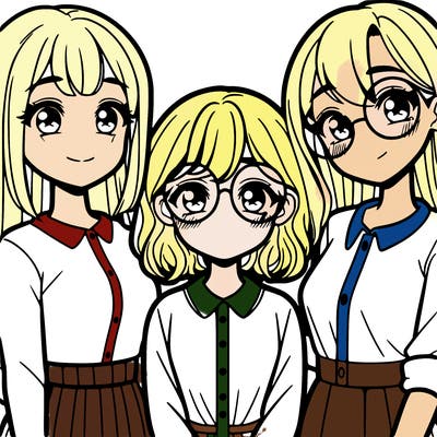 three girls the one in the middle is a head shorter than the other two the shorter one has glasses