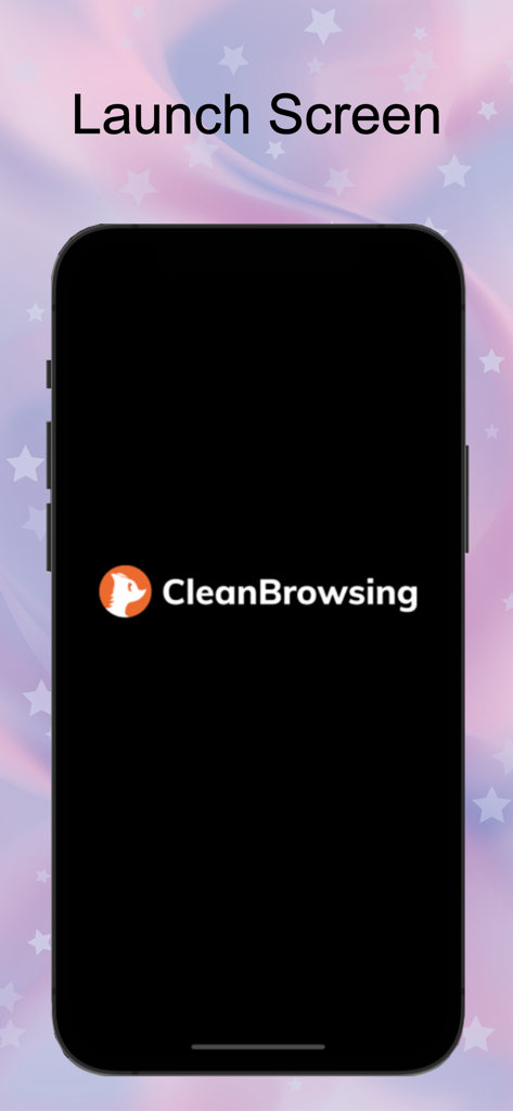 CleanBrowsing.org DNS - CleanBrowsing app launch screen showing the fox logo on a black smartphone display