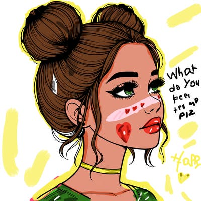 realistic girl with buns on the top of her head