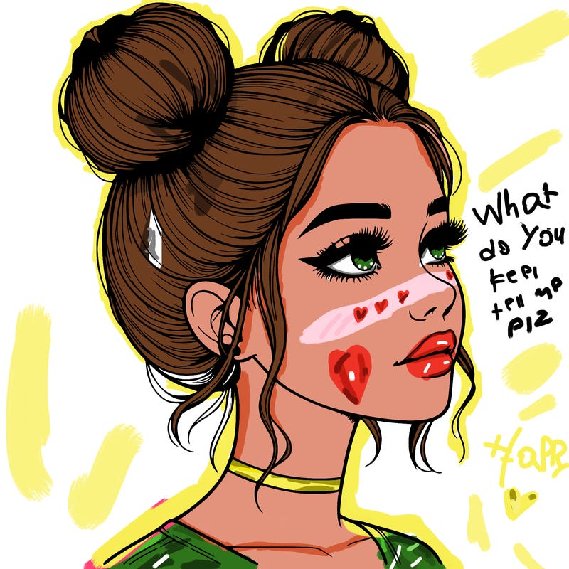 realistic girl with buns on the top of her head