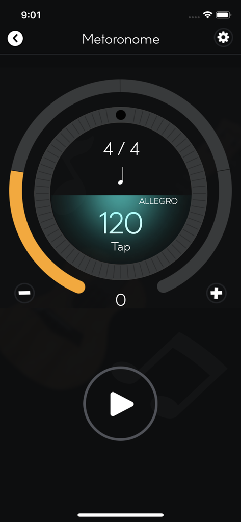 Metronome feature in Tunefor ukulele app set to 120 BPM