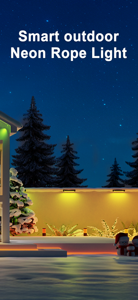 Luz de corda de neon inteligente para exteriores Lumary iluminando um jardim nevado à noite