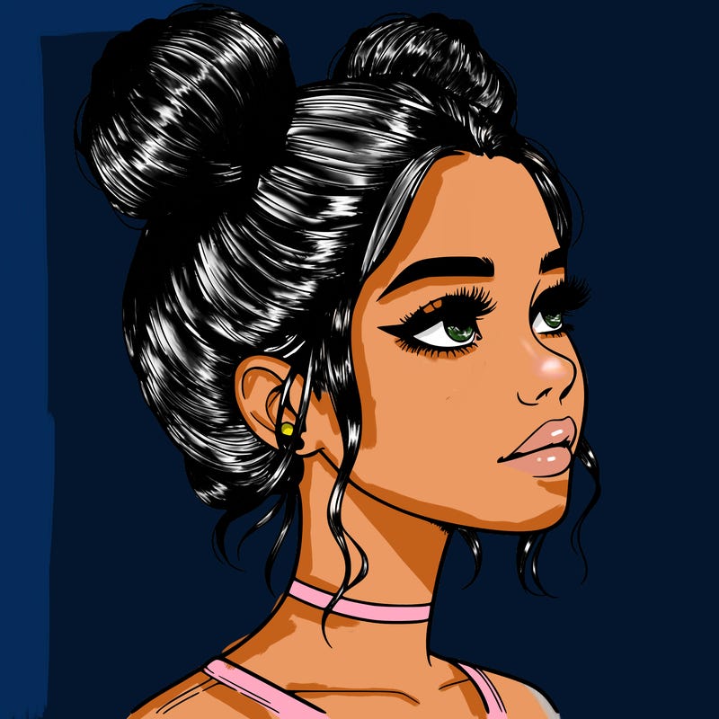 realistic girl with buns on the top of her head