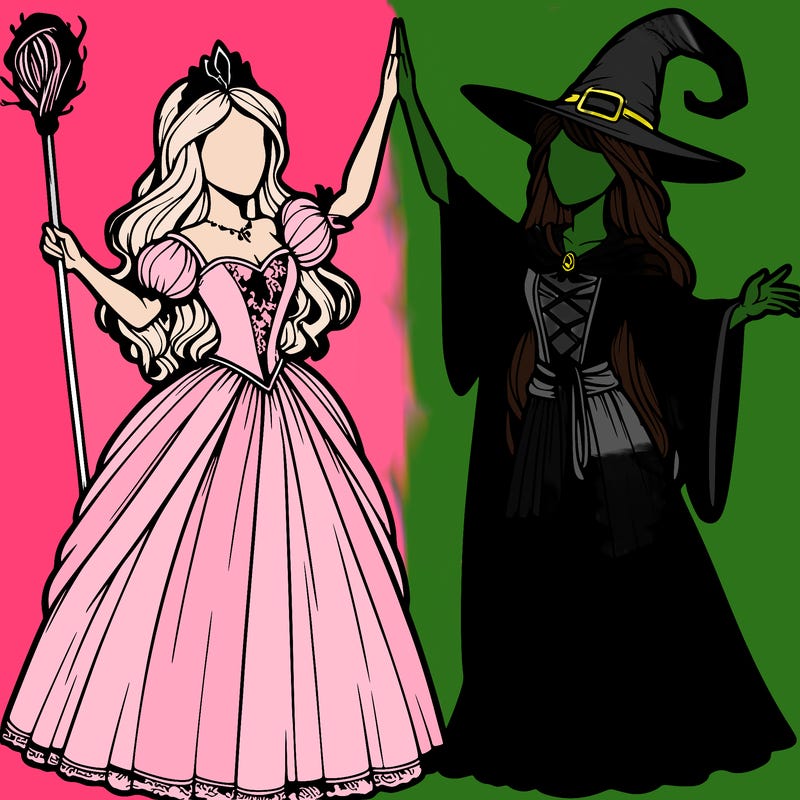 detailed realistic split of a princess and a witch