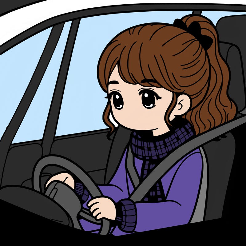 a girl in a car