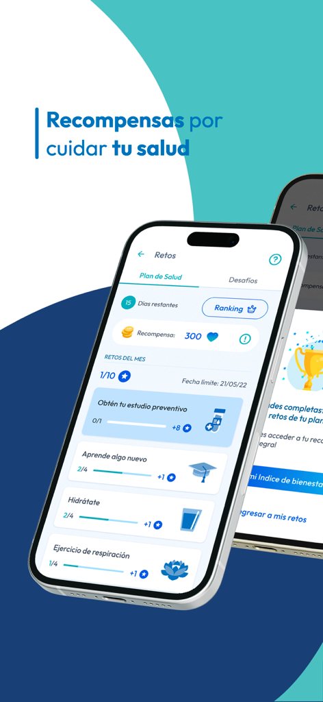 Meddi - Meddi mobile app screen showcasing health challenges and earned rewards for wellness.