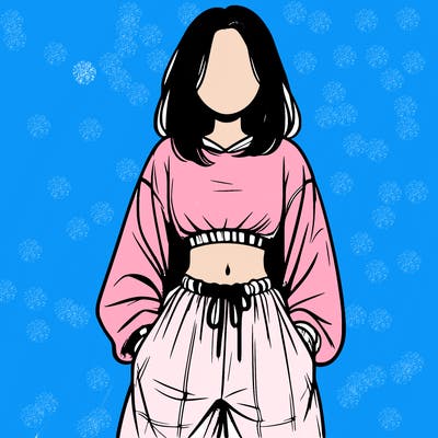 realistic girl faceless with baggy pants and a crop top