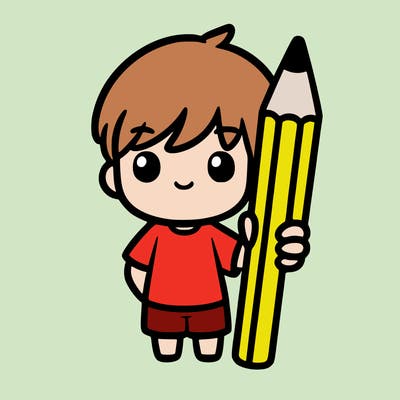 simple drawing of a boy holding a pencil