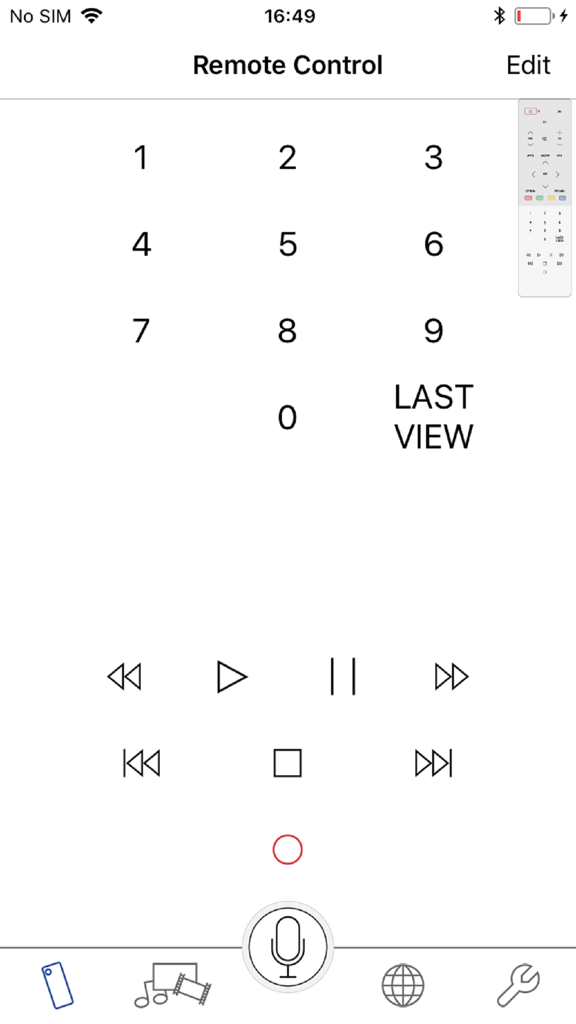 Panasonic TV Remote 3 - Interface of the Panasonic TV Remote 3 app showing a numeric keypad and media playback controls