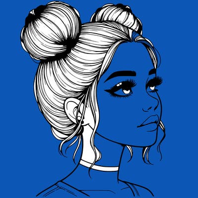 realistic girl with buns on the top of her head