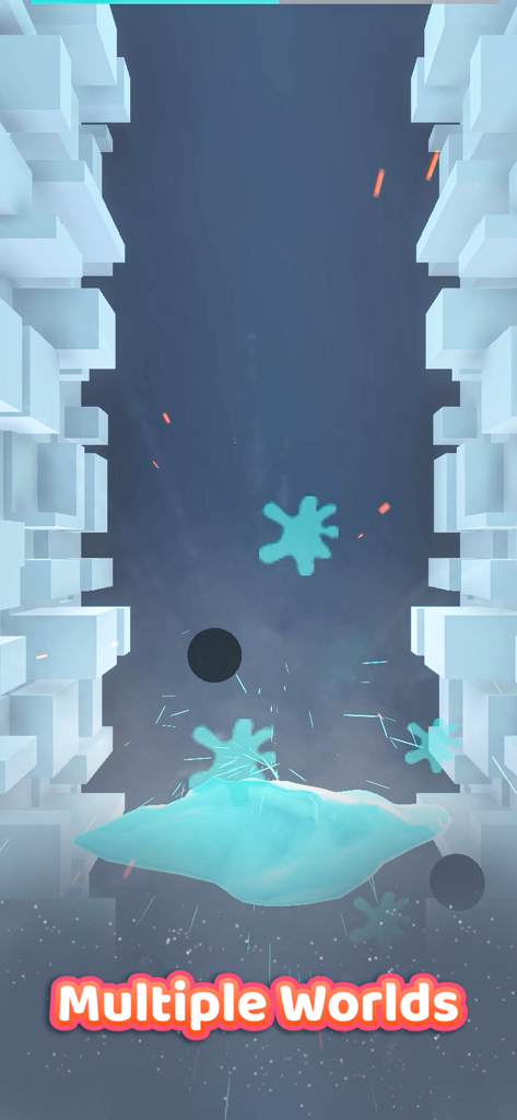 Jelly Ball - Tap Splash & Sync - Gameplay screenshot of Jelly Ball showing a black ball and blue jelly splash in a 3D environment with Multiple Worlds text