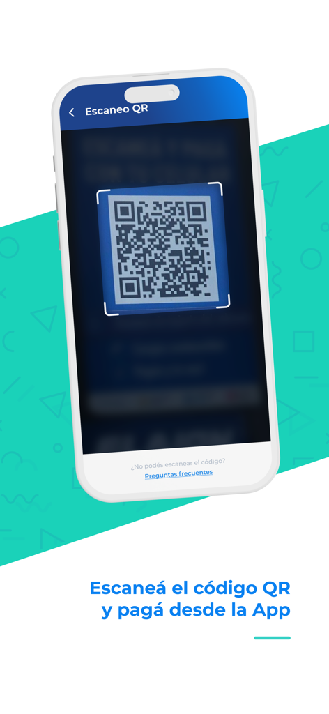 Smartphone screen showing QR code scanning for mobile payments in the YPF app