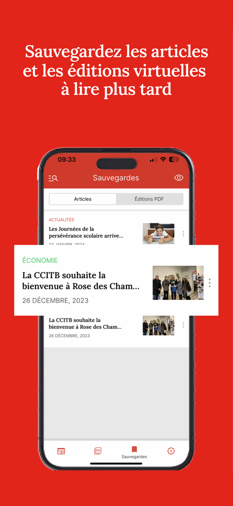 Nord Info - Interface showing the saved articles and PDF editions feature of the Nord Info mobile app