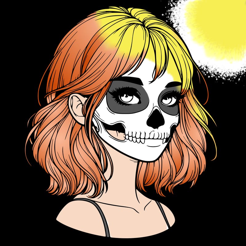 realistic girl with skull