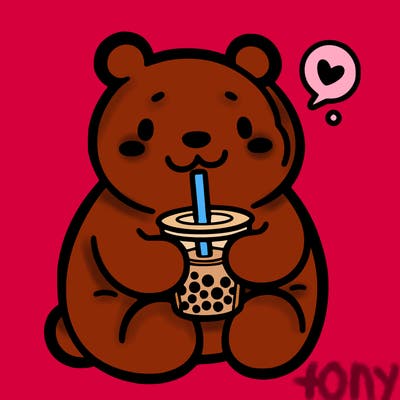 bear drinking boba tea