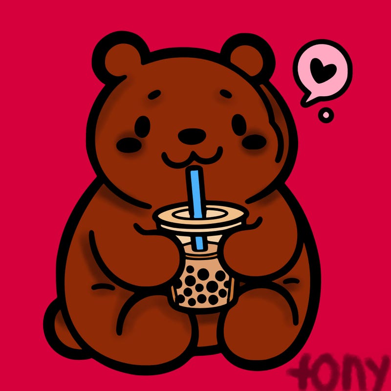 bear drinking boba tea