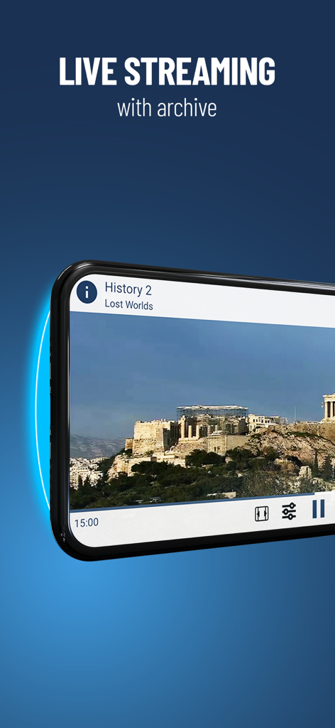 Antik TV - Antik TV app interface showing live streaming with archive feature on a smartphone screen.