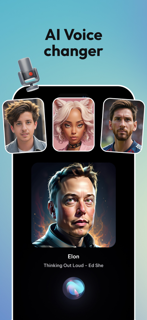 AI Voice Changer & Song Cover - AI voice changer app interface showing Elon Musk singing a song cover