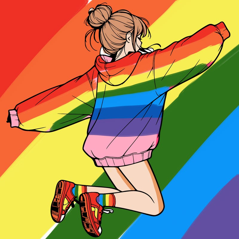 realistic girl jumping with a bun and oversized sweatshirt