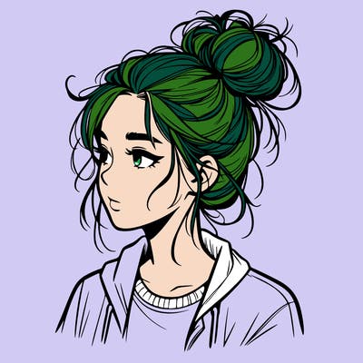 realistic teenage girl with a messy bun