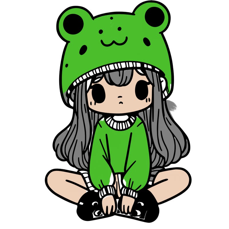 a girl wearing a frog hat and some frog socks