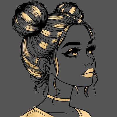 realistic girl with buns on the top of her head