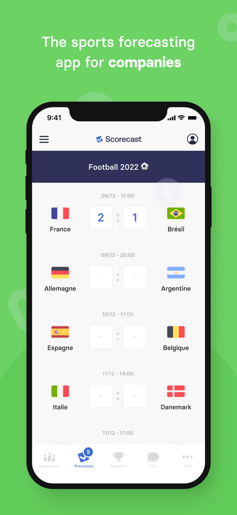 Scorecast Business - Scorecast Business mobile app screen for sports forecasting and employee engagement.