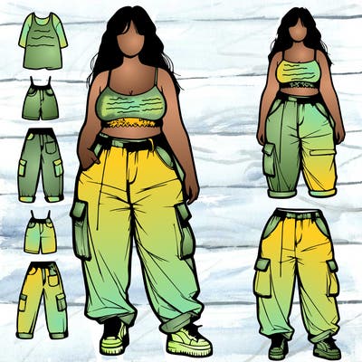 realistic plus sized girl oversized crop top and baggy cargo jeans