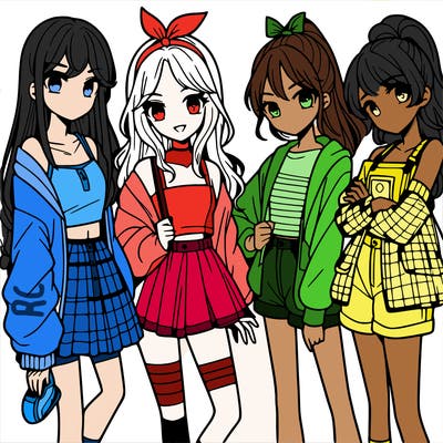 teen manga girls group of 4