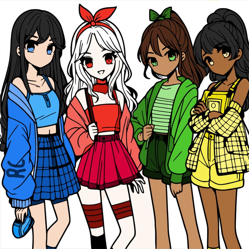 teen manga girls group of 4