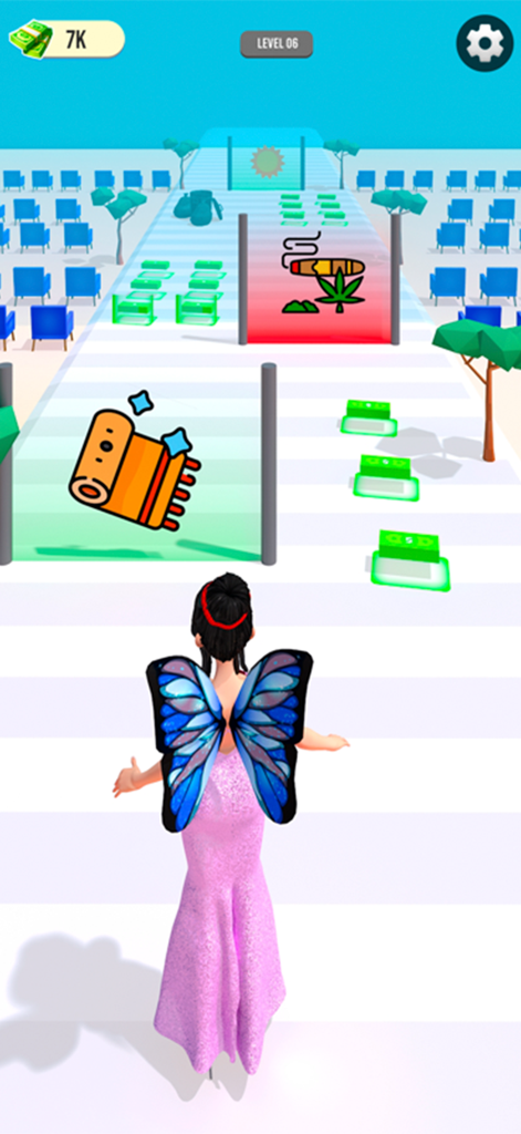 Good and Bad Mom Run - Female character with butterfly wings walking on a track with choice gates