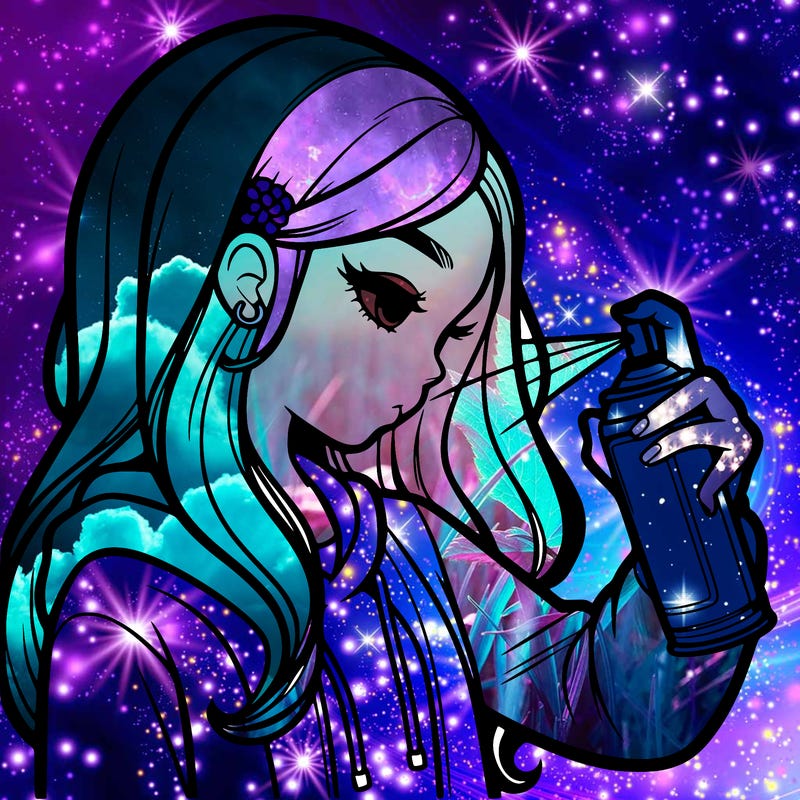 a realistic girl spray painting