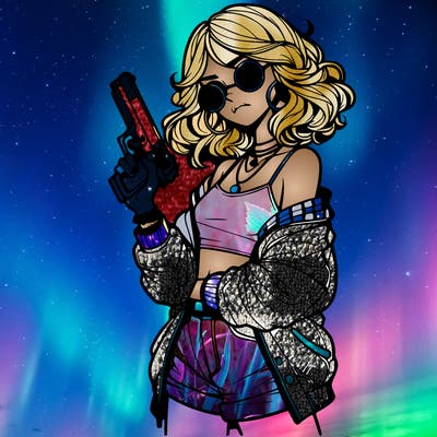 stylish teenage girl with gun