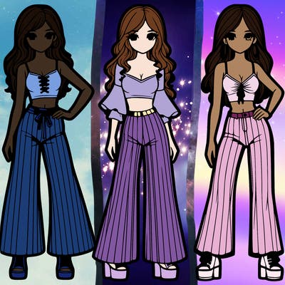 girls with flare pants and crop tops realistic