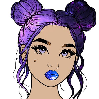 realistic girl with two buns on her hair and lips