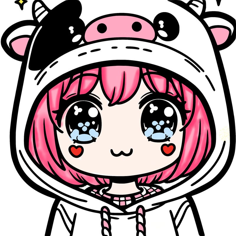 kawaii girl with cow hoodie