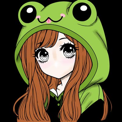 a pretty girl wearing a frog hoodie portrait with long hair