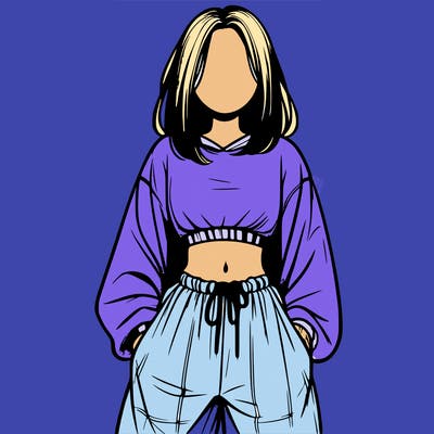 realistic girl faceless with baggy pants and a crop top